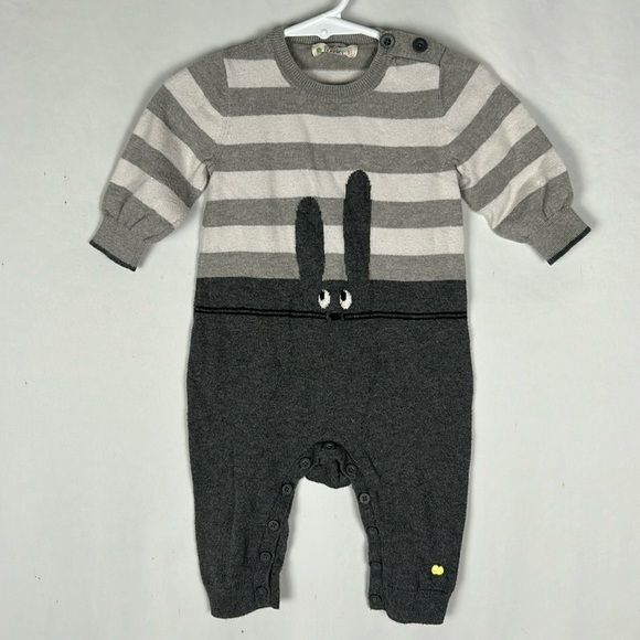 The Bonnie Mob Grey White Stripe Rabbit Cashmere Blend Jumpsuit -Size 6-12m - Picture 1 of 6